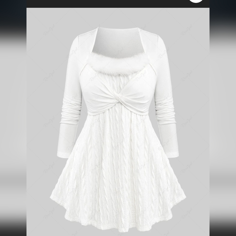 Rosegal Faux Fur Neck Twist Cable sweater